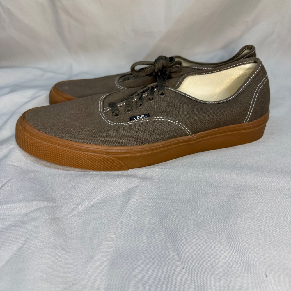 Vans Authentic Canvas Sneakers Olive Green Gum Sole Low Top Mens Shoes 11.5